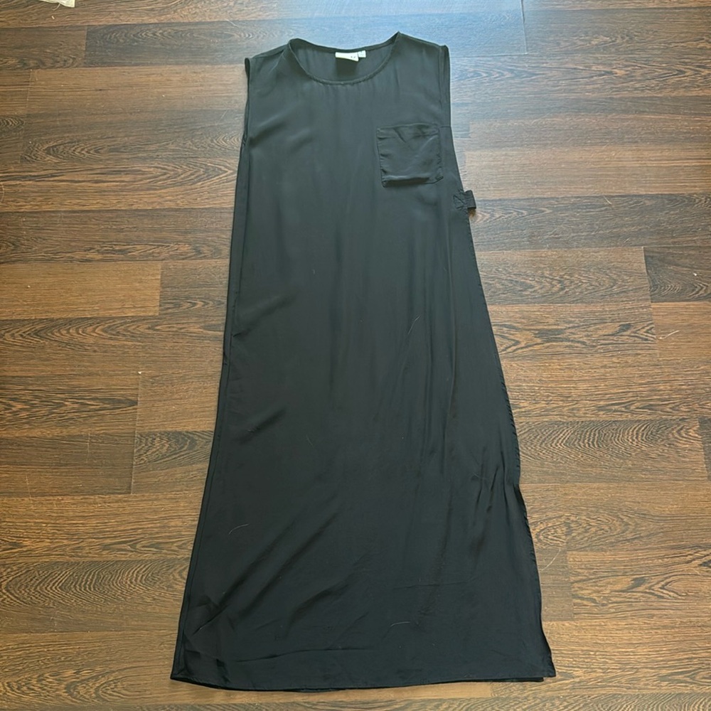 OAK NYC Silk Open Side Sleeveless Maxi Dress Black Small